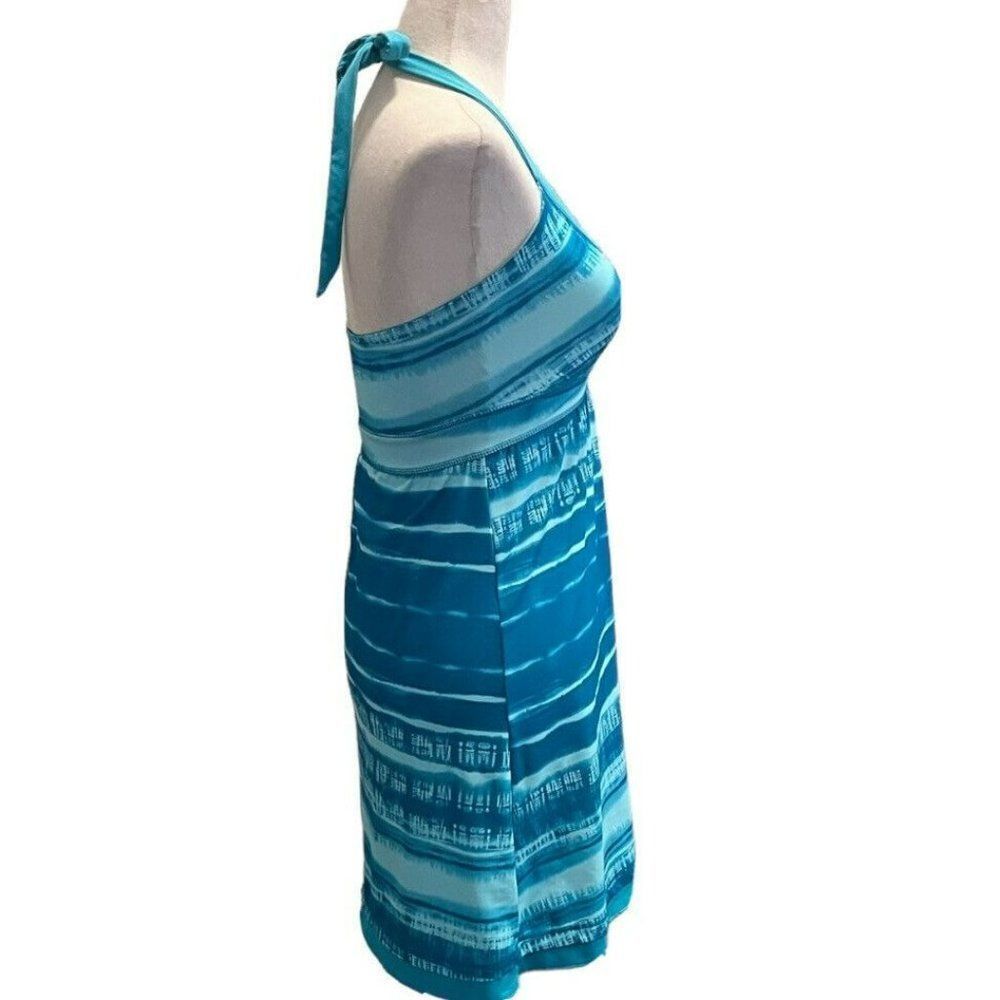 THE NORTH FACE Green Striped Print Echo Lake Halter Swim Dress Size XSmall Logo - Picture 3 of 10